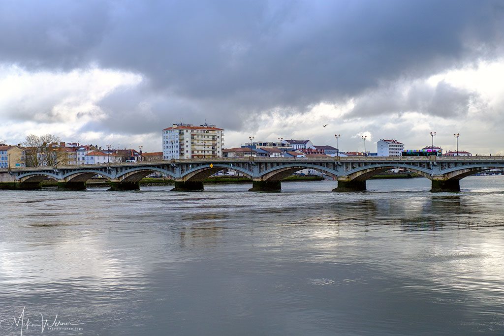 Adour river and its many bridges in Bayonne