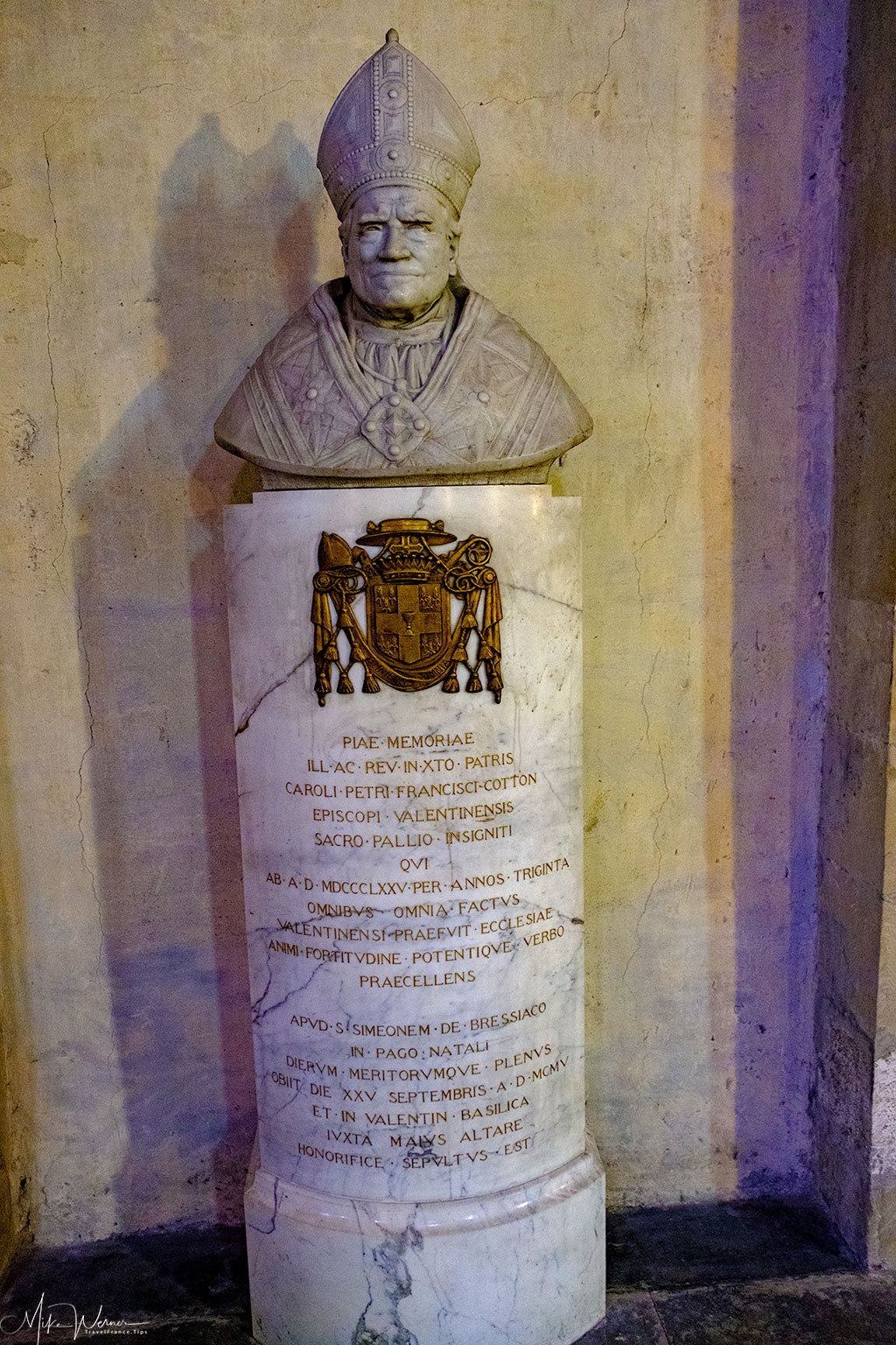 Statue in memory of Bishop Charles-Pierre-Francois Cotton in the Cathedral of Valence