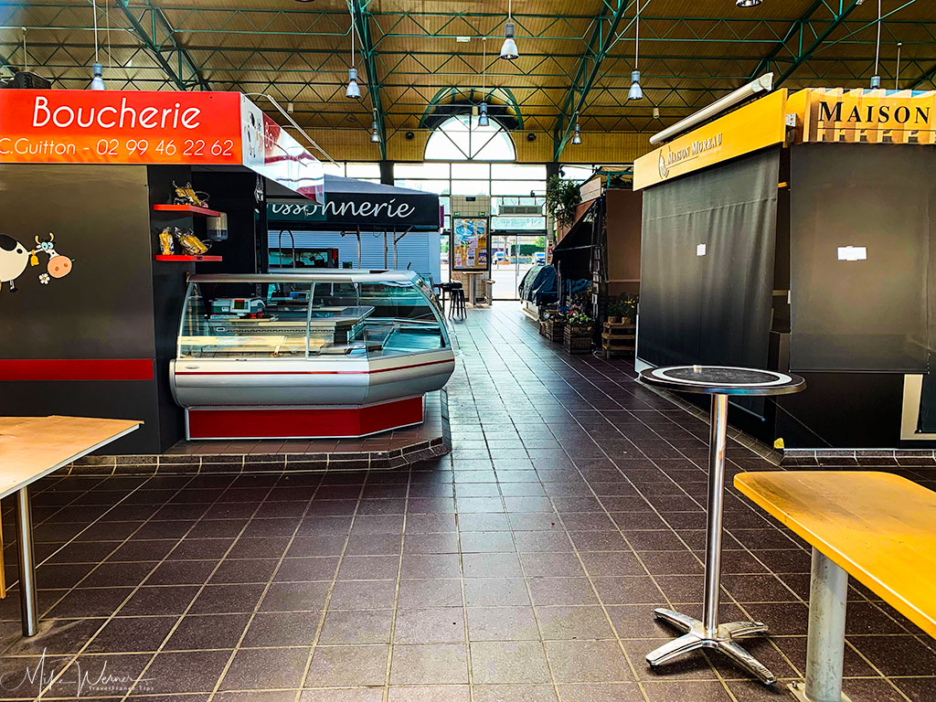 Inside the covered food market of Dinard