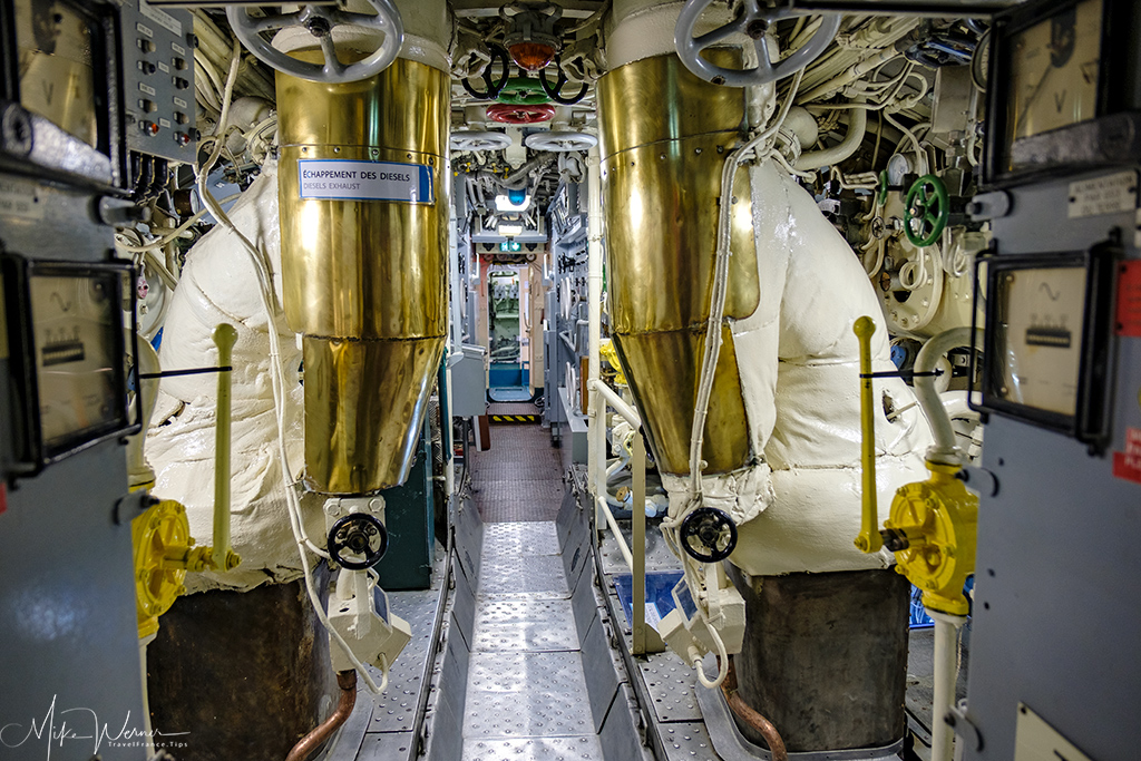 The narrow corridors in the Flore submarine