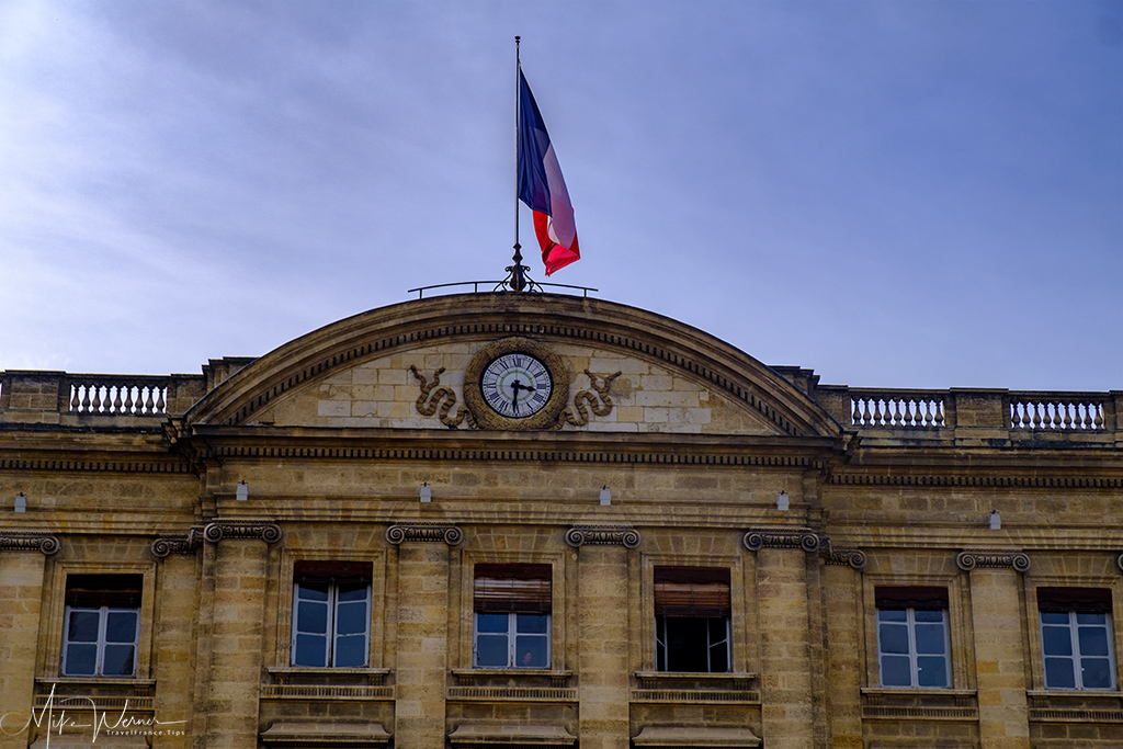 The clock in the main facade of the Bordeaux City Hall