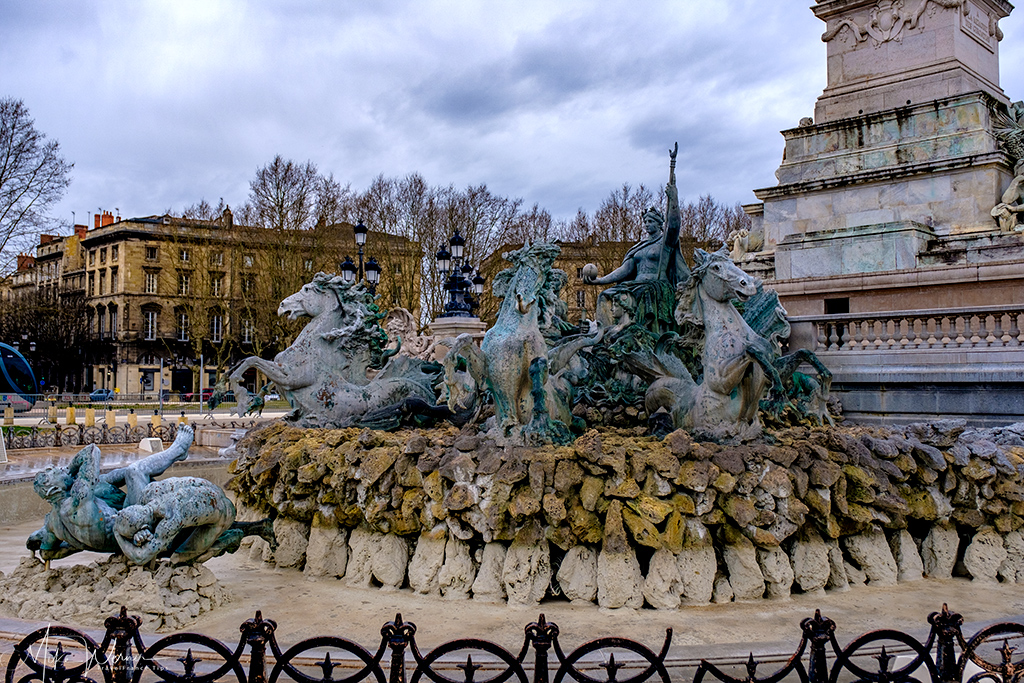 The sculpted fountains of the Gironde Monument in Bordeaux