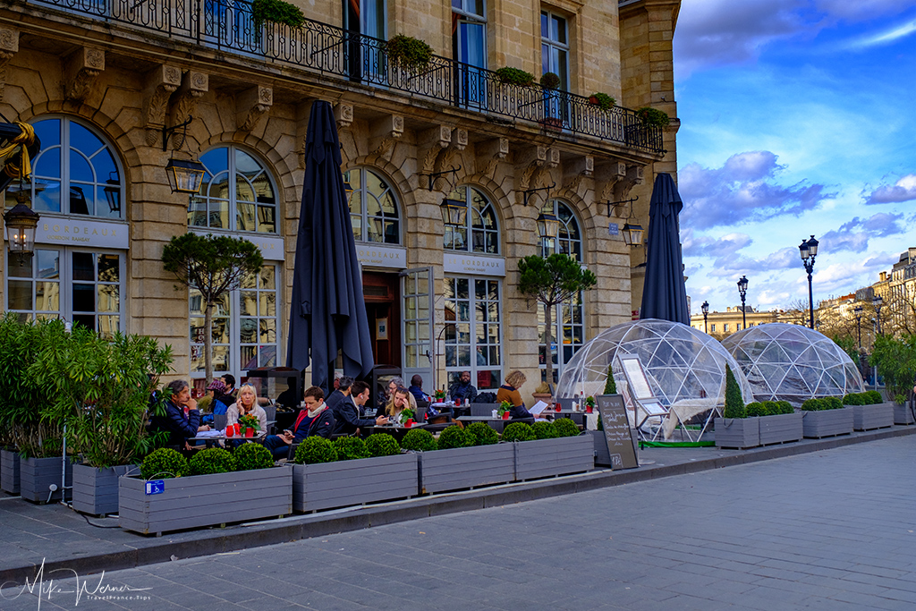 The 'Le Bordeaux Gordon Ramsay' restaurant and terraces in the InterContinental hotel in Bordeaux