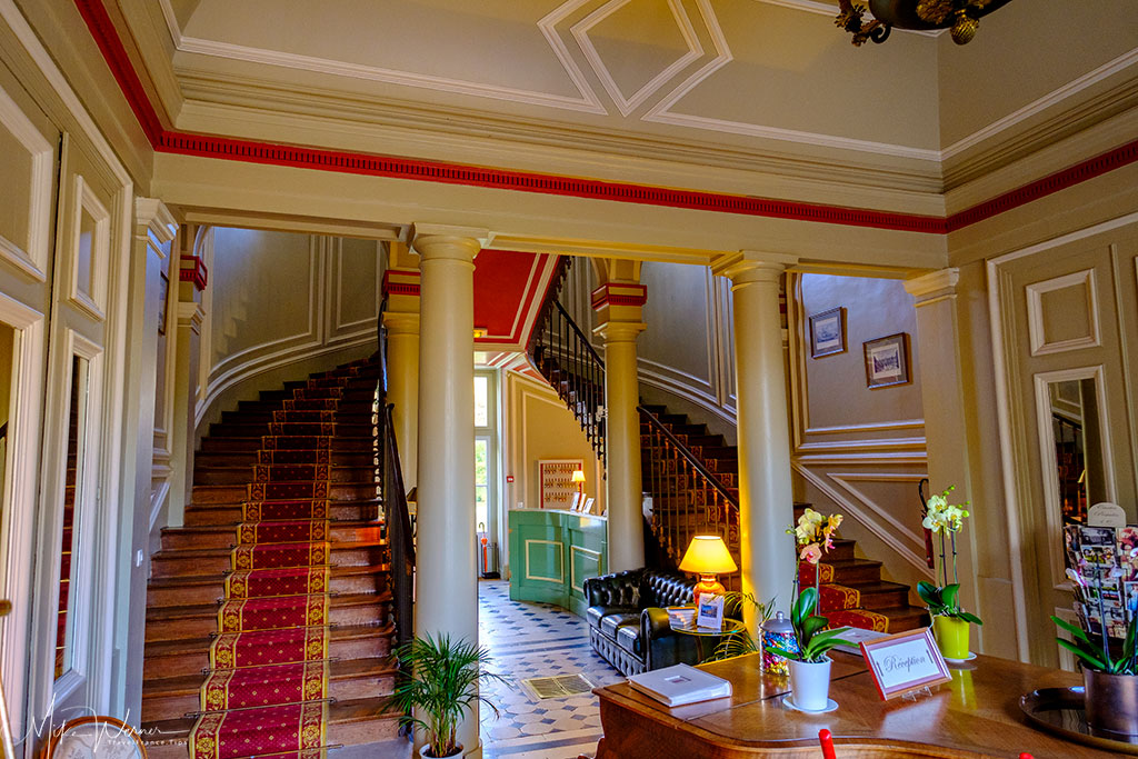 Central stairs inside the Sissi castle in Sassetot-le-Mauconduit in Normandy