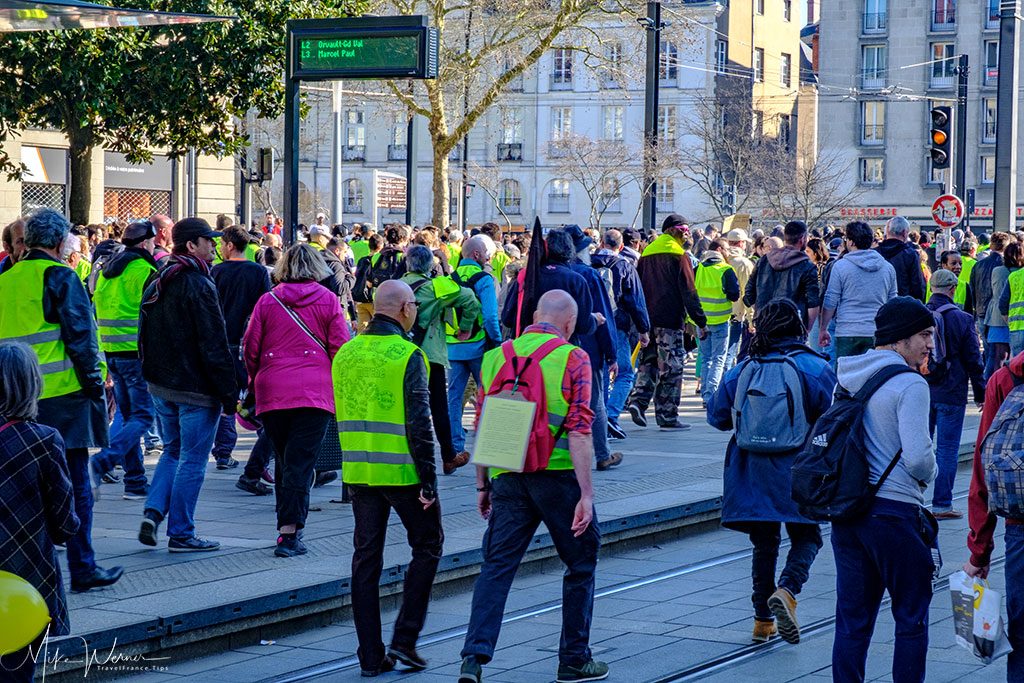 French Gilets Jaunes (Yellow Vests) protests in the streets of Nantes