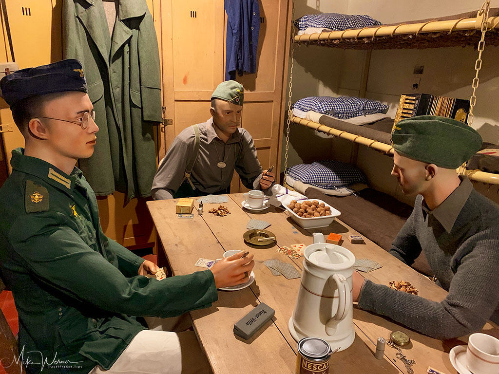 WWII German troops drinking and eating at the 39-45 Memories Museum at Pointe Saint-Mathieu in Brittany