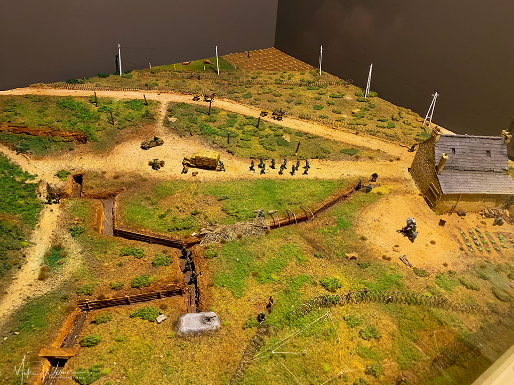 Scale model of the surrounding area of the WWII German bunker at the 39-45 Memories Museum at Pointe Saint-Mathieu in Brittany