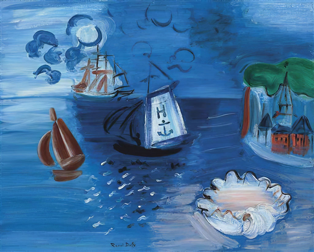 1938 Raoul Dufy - Composition, Boats, Shell on the Bay of Sainte Adresse