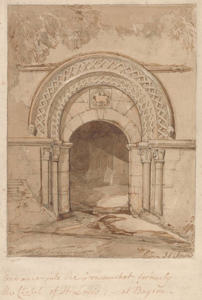 1817 John Cotman - Entrance-into-the-Cornmarket, Formerly the Chapel of St. Louis, at Bayeux