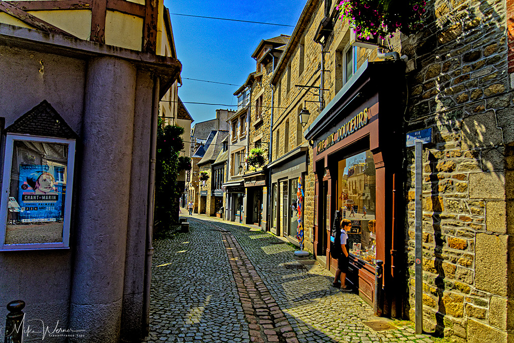 Street and shops in Paimpol, Brittany