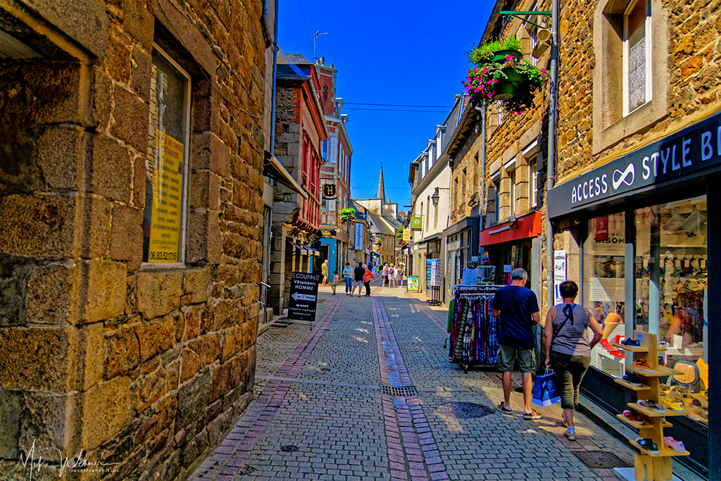 Street and shops in Paimpol, Brittany