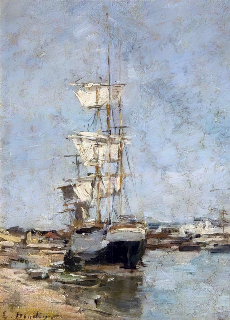 1885 - Eugene-Louis Boudin - Large Sailing Ship in Port