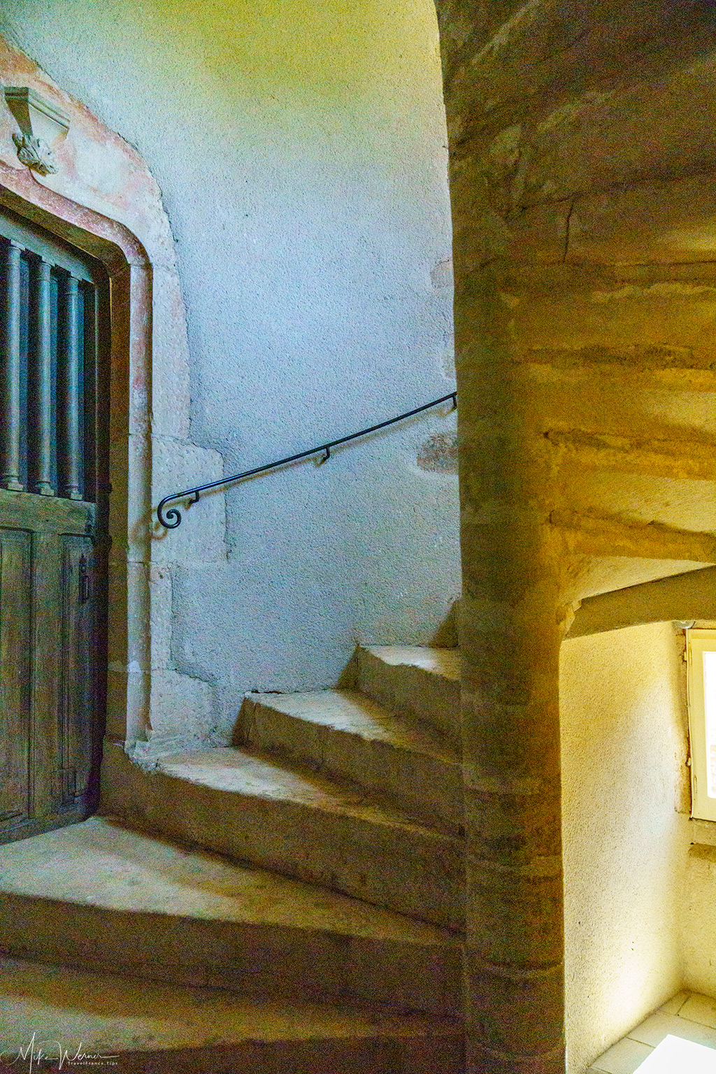 Stairs inside the round turret of the Balleure castle