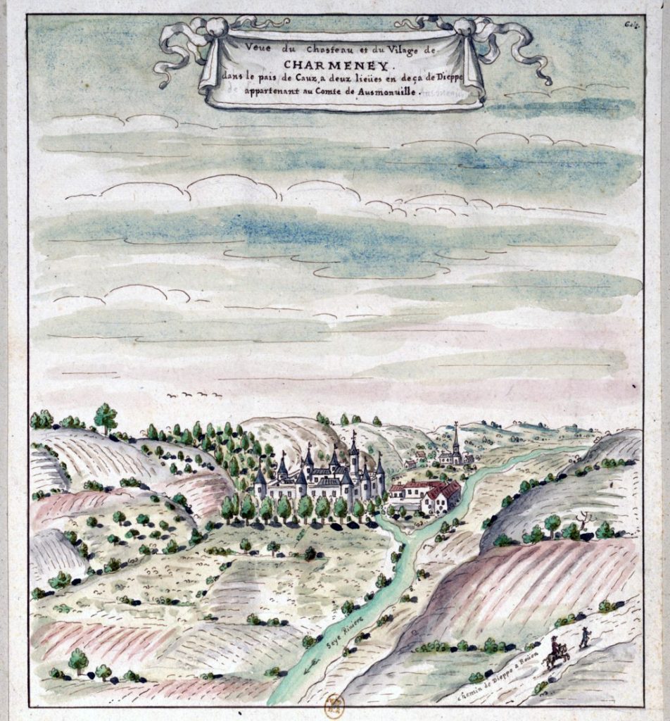 1969 - Louis Boudan - View of the castle and the village of Charmeney in the thick of Caux, two leagues short of Dieppe belonging to Count Ausmonville