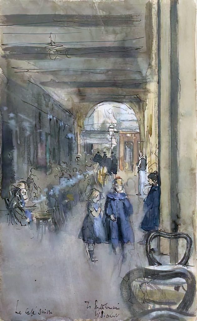 1914- Walter Richard Sickert - The Cafe Suisse, under the Arcades, Dieppe