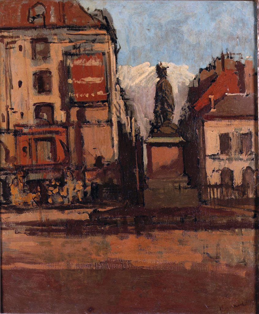 ????- Walter Richard Sickert - Street Scene in Dieppe with Statue of the Grand Duquesene