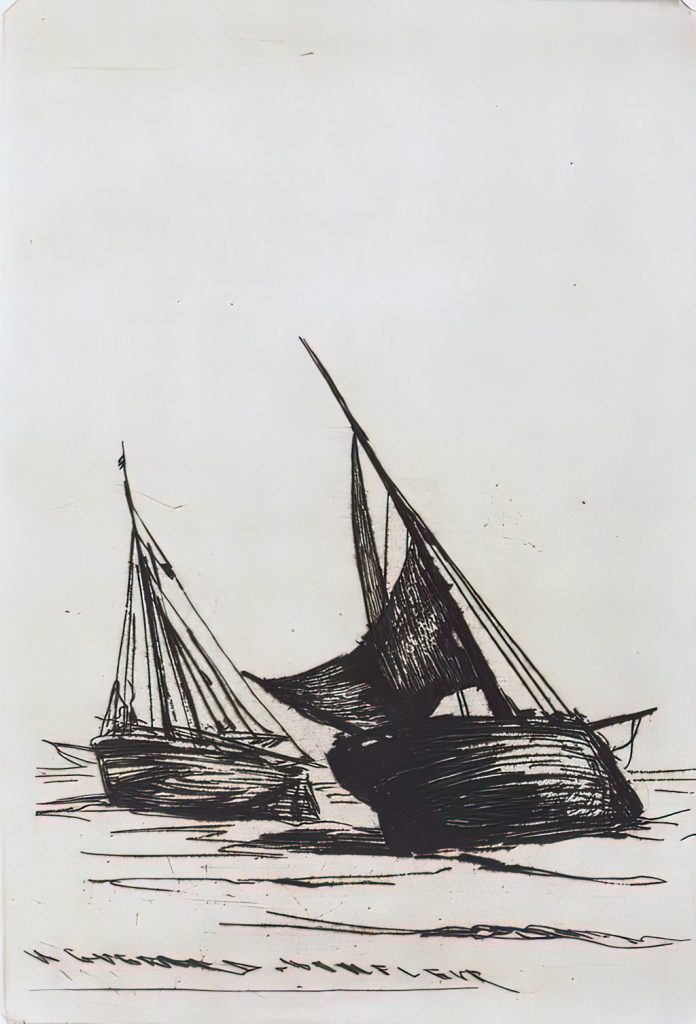 1875 - Henri-Charles Guerard - Honfleur, Two Boats Stranded