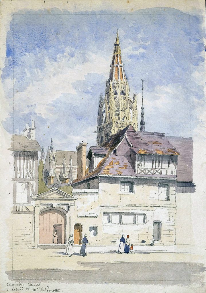 ???? - Rosamund Constance Talbot - The spires of Caudebec en Caux Church, Haute Normandie region in northern France.