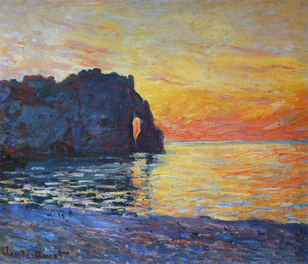 1885 - Claude Monet - Etretat cliff of Aval, sunset