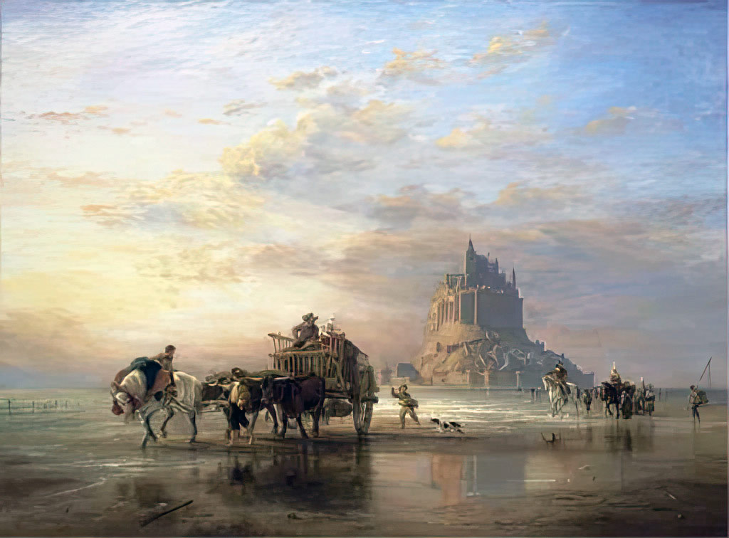 1840 - Edward Cooke - Mont St. Michel, Peasants returning to Pontorson on the Approach of the Tide
