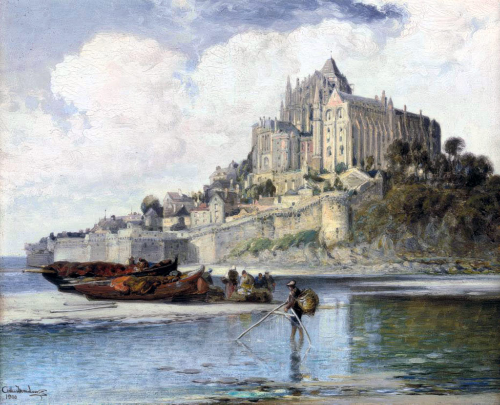 1900 - Arthur Joseph Meadows - Fishermen sorting their catch on the beach below Mont. St. Michel, Normandy