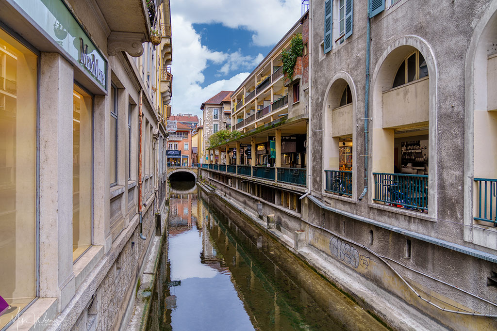 Bridges over a narrow canal in old Annecy